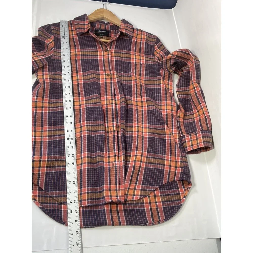 Madewell women's flannel shirt size S plaid navy and rust - Picture 4 of 6